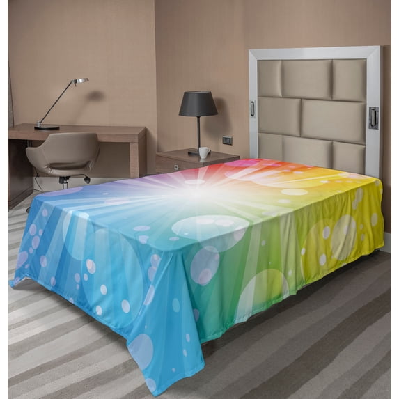 Ambesonne Colorful Flat Sheet, Bokeh Rays Pattern Motifs, Twin Size, Multicolor