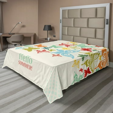 Ambesonne Colorful Flat Sheet, Butterfly Dots Timber, Queen Size, Multicolor
