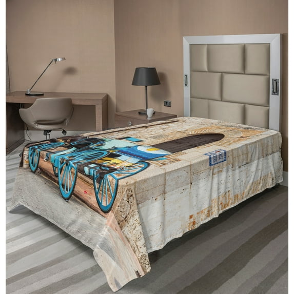 Ambesonne Colorful Flat Sheet, Carriage at Santo Domingo, TwinXL Size, Multicolor