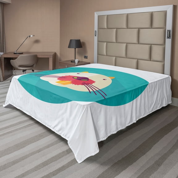 Ambesonne Colorful Flat Sheet, Cartoon Beaver Design, Full Size, Multicolor