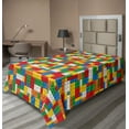 thumbnail image 1 of Ambesonne Colorful Flat Sheet, Cartoon Brick Parts Art, Twin Size, Multicolor, 1 of 1