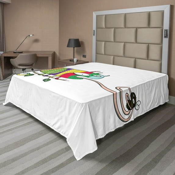 Ambesonne Colorful Flat Sheet, Chameleon on Branch, Queen Size, Multicolor