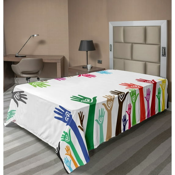 Ambesonne Colorful Flat Sheet, Charity United Hands, Twin Size, Multicolor