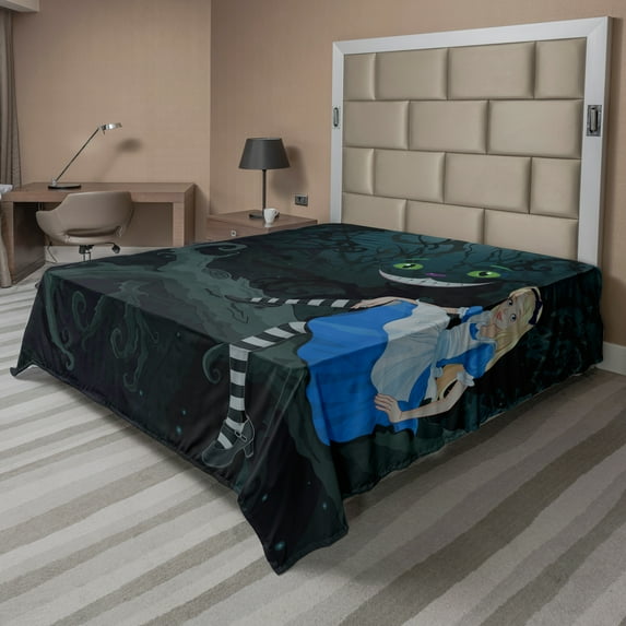 Ambesonne Colorful Flat Sheet, Cheshire Cat in Forest, California King, Multicolor