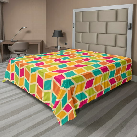 Ambesonne Colorful Flat Sheet, Chevron Hipster Style, King Size, Multicolor