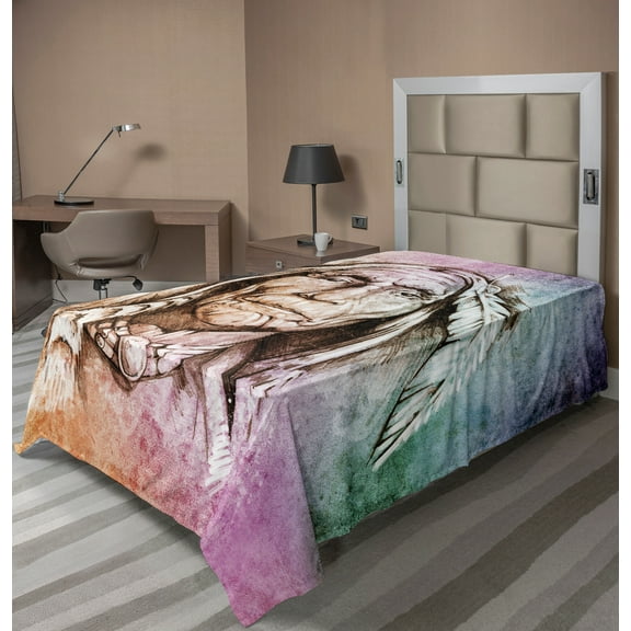 Ambesonne Colorful Flat Sheet, Chief Portrait, TwinXL Size, Multicolor