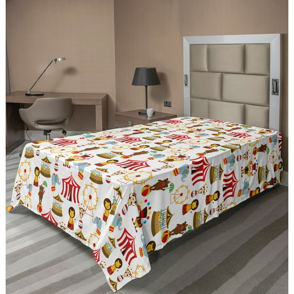 Ambesonne Colorful Flat Sheet, Circus Bear, Twin Size, Multicolor
