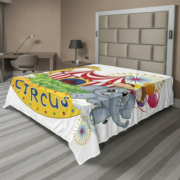 Ambesonne Colorful Flat Sheet, Circus Show with, Full Size, Multicolor