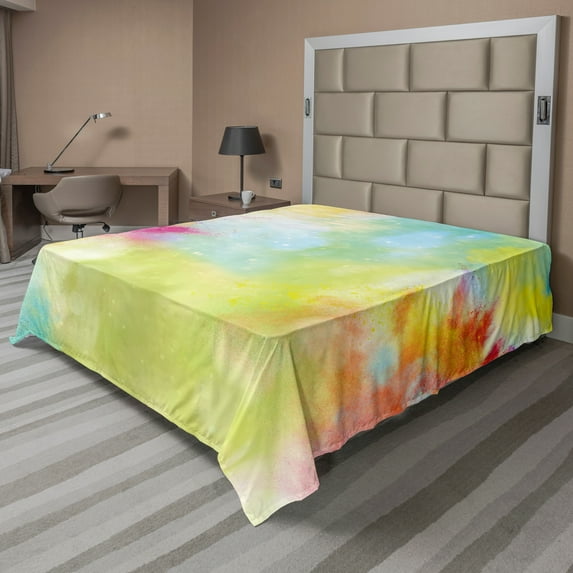 Ambesonne Colorful Flat Sheet, Cloudy Milky Way Boho, King Size, Multicolor