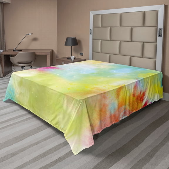 Ambesonne Colorful Flat Sheet, Cloudy Milky Way Boho, Queen Size, Multicolor