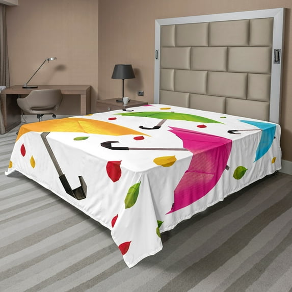 Ambesonne Colorful Flat Sheet, Colorful Umbrellas Leaf, California King, Multicolor