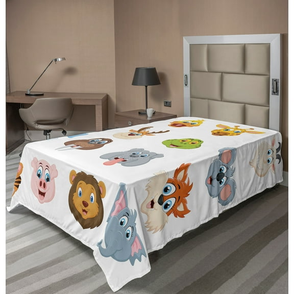 Ambesonne Colorful Flat Sheet, Comic Koala Fox Faces, Twin Size, Multi