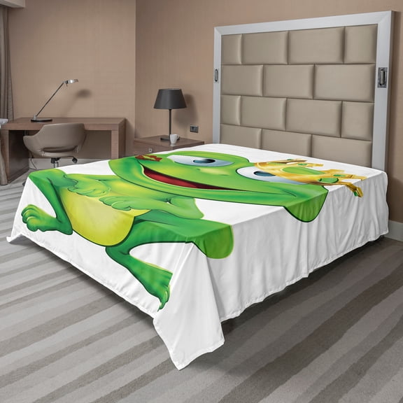 Ambesonne Colorful Flat Sheet, Crown Frog Prince, California King, Multicolor