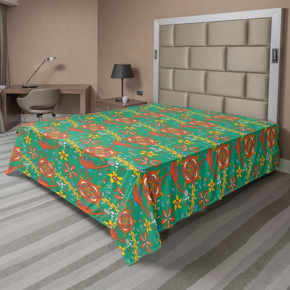 Ambesonne Colorful Flat Sheet, Dot Cartoony Nature Design, King Size, Multicolor