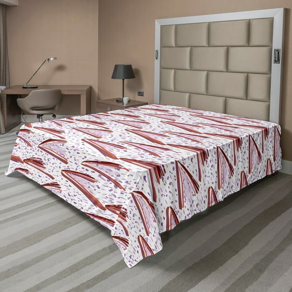 Ambesonne Colorful Flat Sheet, Dotted Brushstroke Pattern, California King, Violet Pale Rust and White