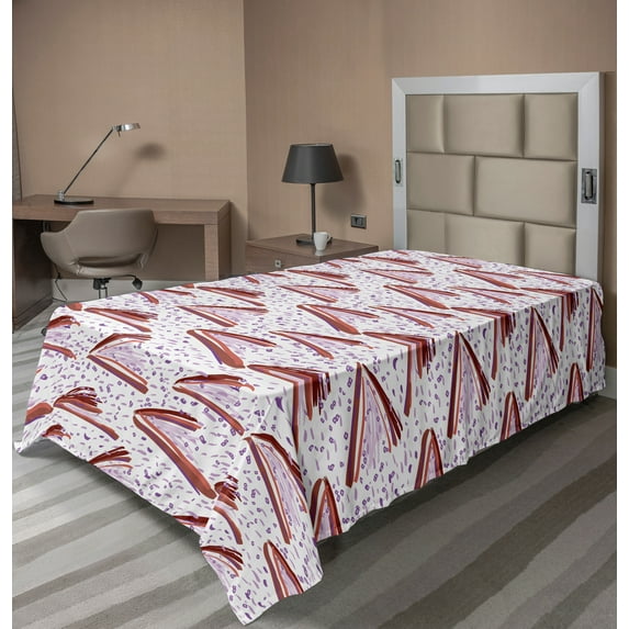 Ambesonne Colorful Flat Sheet, Dotted Brushstroke Pattern, TwinXL Size, Violet Pale Rust and White