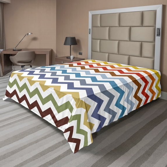 Ambesonne Colorful Flat Sheet, Easter Chevron Zigzag, Full Size, Multicolor
