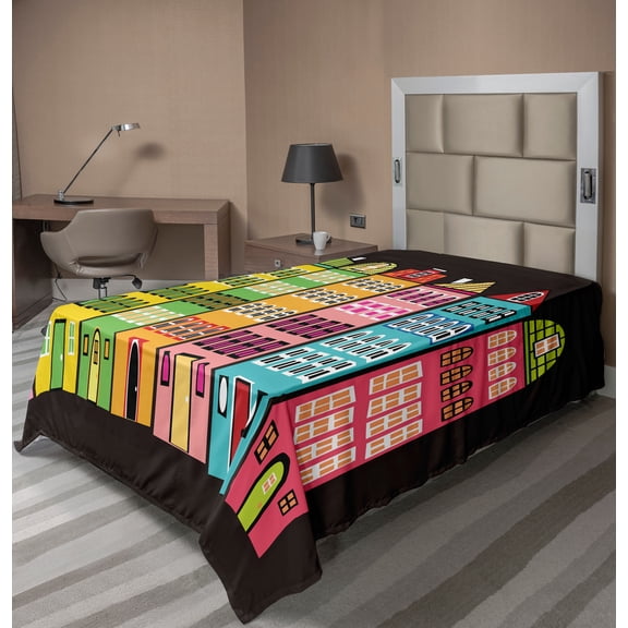 Ambesonne Colorful Flat Sheet, European Apartments, Twin Size, Multicolor