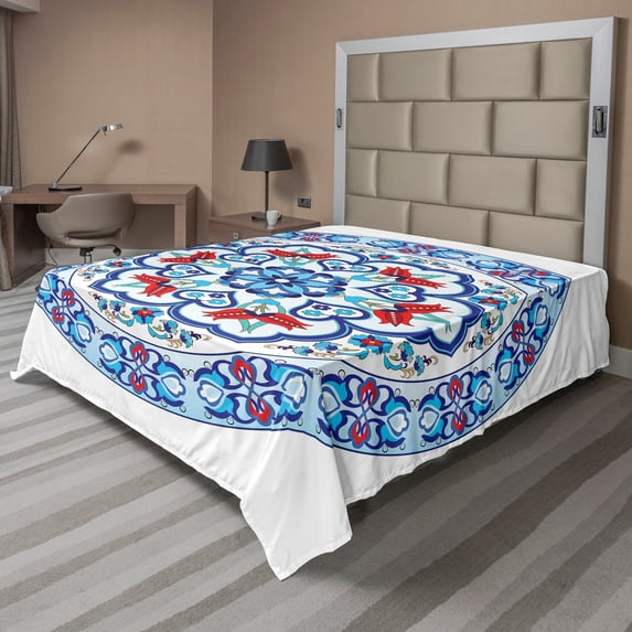 Ambesonne Colorful Flat Sheet, European Floral Tulips, Queen Size, Multicolor