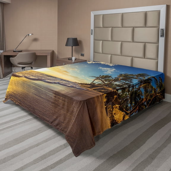 Ambesonne Colorful Flat Sheet, Exotic Beach Sunset, Queen Size, Multicolor