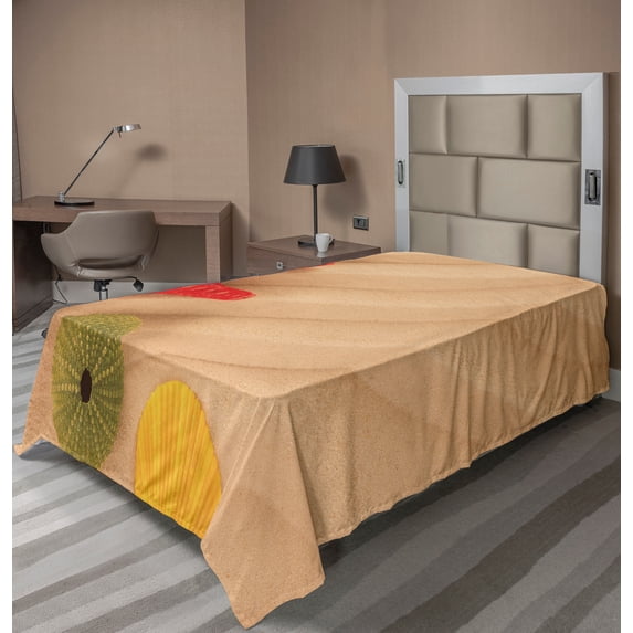 Ambesonne Colorful Flat Sheet, Exotic Caribbean Beach, TwinXL Size, Sand Brown Yellow