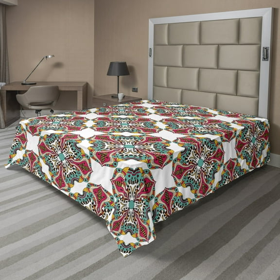 Ambesonne Colorful Flat Sheet, Exotic Native Motifs, King Size, Multicolor