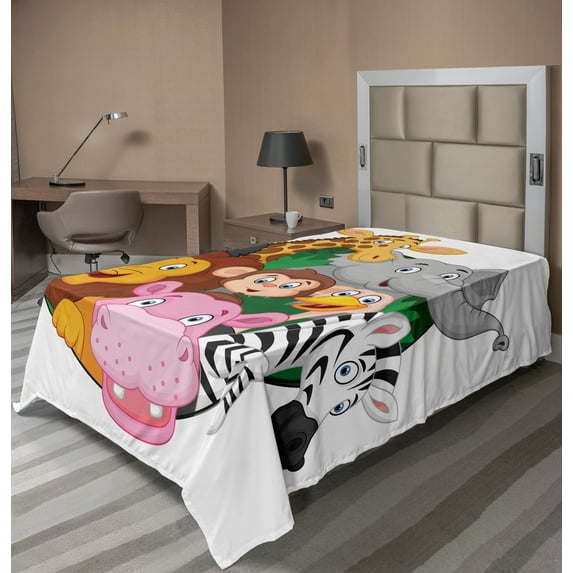 Ambesonne Colorful Flat Sheet, Exotic Savannah Animals, TwinXL Size, Multicolor