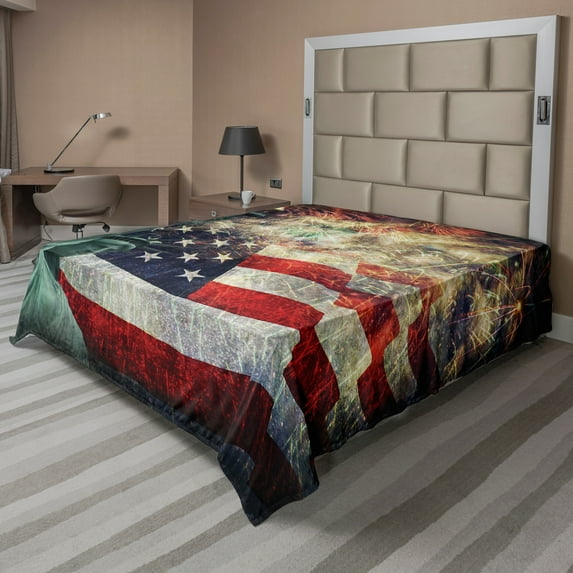 Ambesonne Colorful Flat Sheet, Fireworks 4th of July, Queen Size, Multicolor