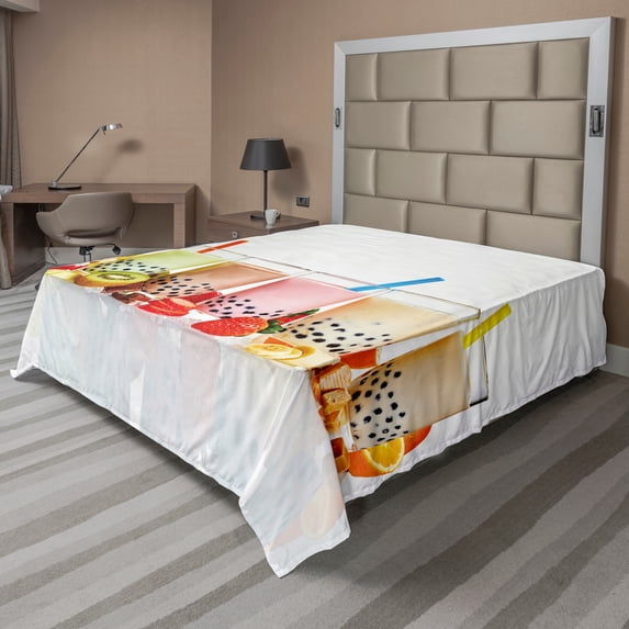 Ambesonne Colorful Flat Sheet, Flavored Bubble Teas Image, California King, Off White Multicolor