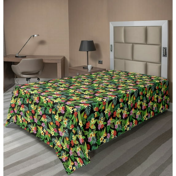 Ambesonne Colorful Flat Sheet, Floral Botany Composition, Twin Size, Multicolor