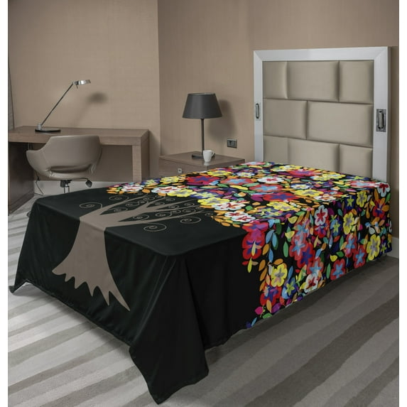 Ambesonne Colorful Flat Sheet, Floral Trees Blossoms, Twin Size, Multicolor