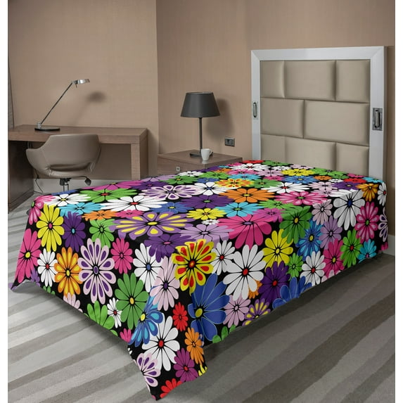 Ambesonne Colorful Flat Sheet, Floral Vivid Daisies, TwinXL Size, Multicolor