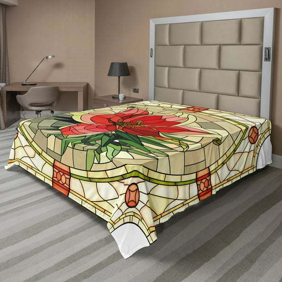 Ambesonne Colorful Flat Sheet, Flower Lily Leaves, Full Size, Multicolor