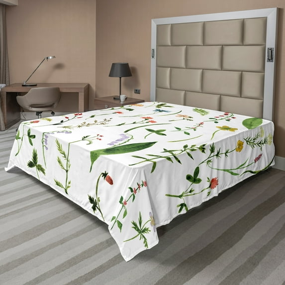Ambesonne Colorful Flat Sheet, Flowers s, King Size, Multicolor