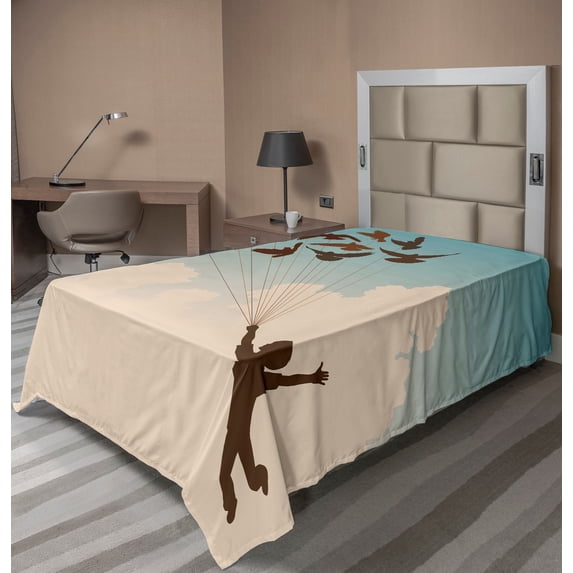 Ambesonne Colorful Flat Sheet, Flying Pigeons Birds, Twin Size, Multicolor