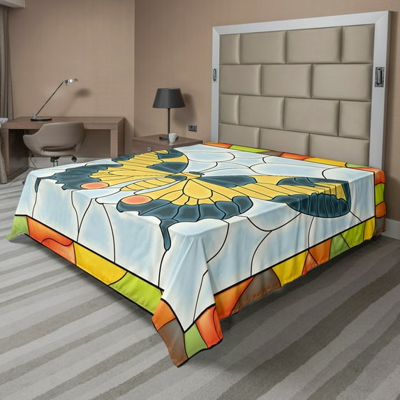 Ambesonne Colorful Flat Sheet, Frame Spring Garden, Queen Size, Multicolor