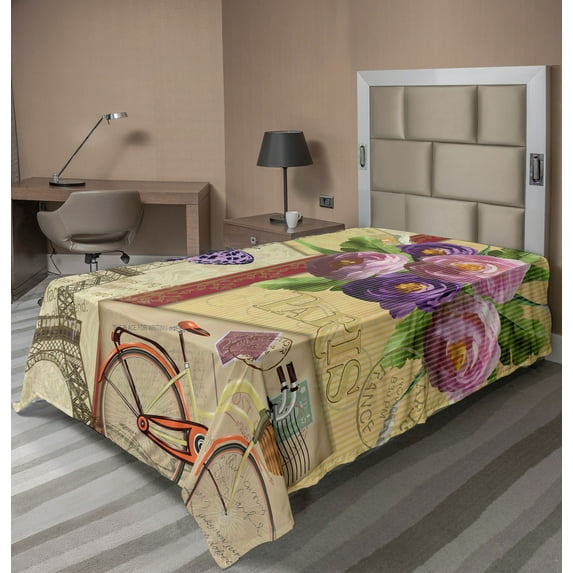 Ambesonne Colorful Flat Sheet, French Landmarks Tower, Twin Size, Multicolor