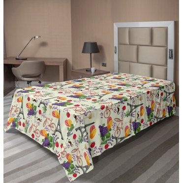 Ambesonne Colorful Flat Sheet, French Wine Macarons, Twin Size, Multicolor