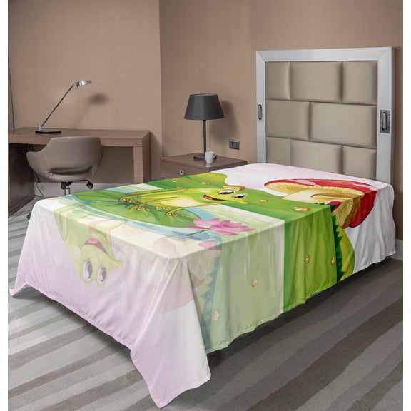 Ambesonne Colorful Flat Sheet, Frog on Water Lily Art, Twin Size, Multicolor