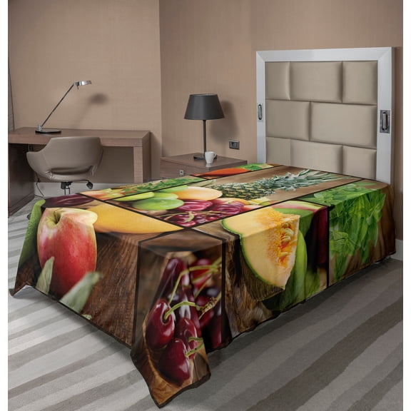 Ambesonne Colorful Flat Sheet, Fruit Pineapple Cherry, Twin Size, Multicolor