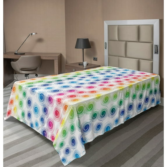 Ambesonne Colorful Flat Sheet, Funky Geometric Retro, TwinXL Size, Multicolor