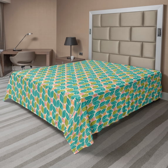 Ambesonne Colorful Flat Sheet, Geometric Botany Pattern, Full Size, Multicolor