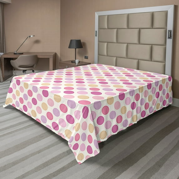 Ambesonne Colorful Flat Sheet, Geometric Dots Circles, Full Size, Multicolor