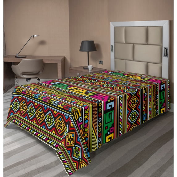 Ambesonne Colorful Flat Sheet, Geometric Modern Tones, TwinXL Size, Multicolor