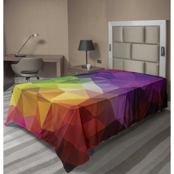 Ambesonne Colorful Flat Sheet, Geometry Shape Polygon, Twin Size, Multicolor