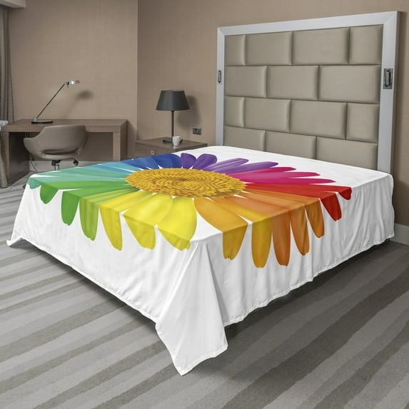 Ambesonne Colorful Flat Sheet, Graphic Flower Top Scene, King Size, Multicolor