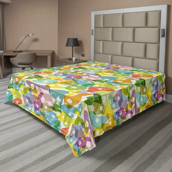 Ambesonne Colorful Flat Sheet, Grunge Geometrical Shapes, Full Size, Multicolor