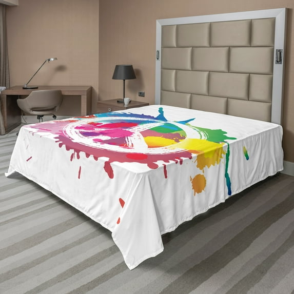 Ambesonne Colorful Flat Sheet, Grunge Pacifism Theme, Full Size, Multicolor