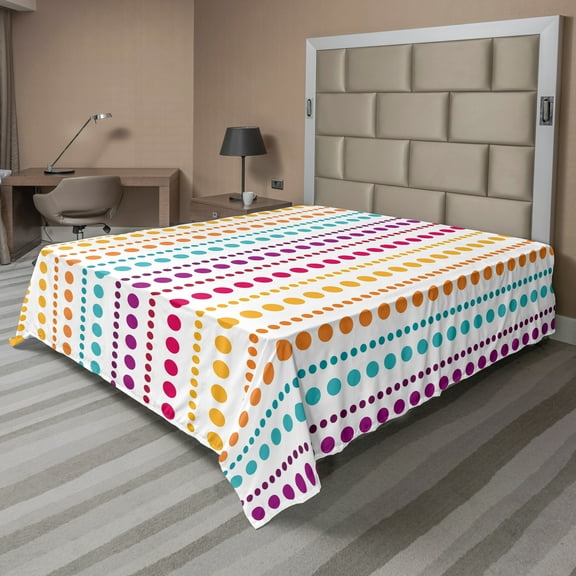 Ambesonne Colorful Flat Sheet, Half Toned Polka Dots, California King, Multicolor