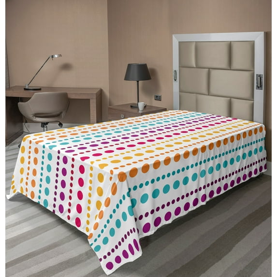 Ambesonne Colorful Flat Sheet, Half Toned Polka Dots, TwinXL Size, Multicolor